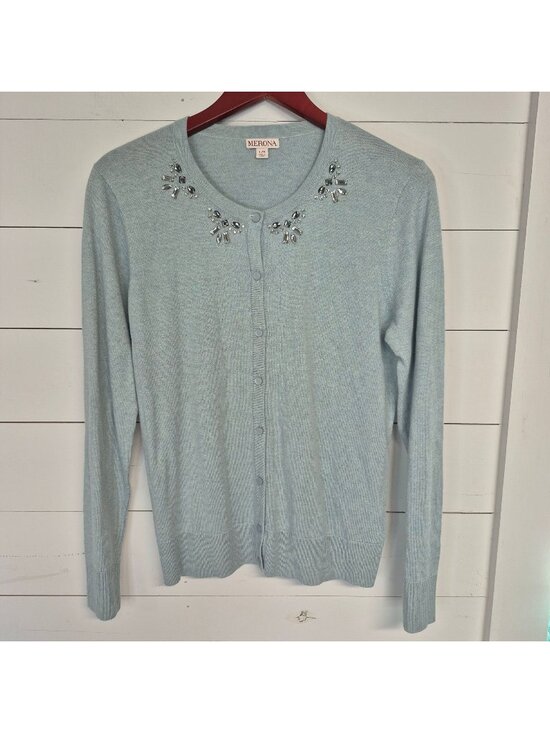 Merona Sweaters - Merona Womens Light Blue Embellished Button Front Cardigan Sweater L
